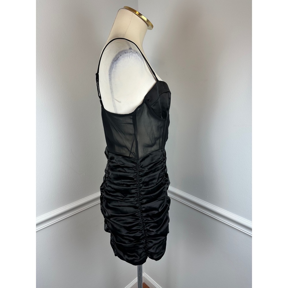 ZARA Black Contrast Semi-Sheer Ruched Mini Corset Dress NWT Satin Party Medium - Picture 7 of 11